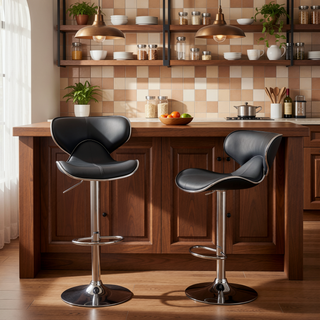 Sunvega Adjustable Swivel Barstool Set with Chrome Base and Faux Leather Seat