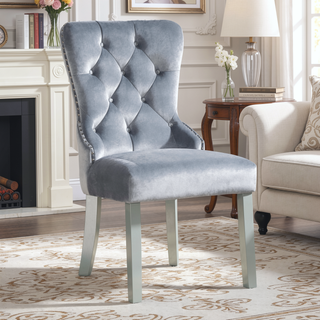 Sunvega Glam Style Wingback Dining Chairs with Upholstered Seat and Crystal-like Acrylic Buttons