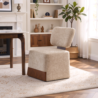 Sunvega Modern Linen Upholstered Armless Dining Chair with Smooth Rolling Casters