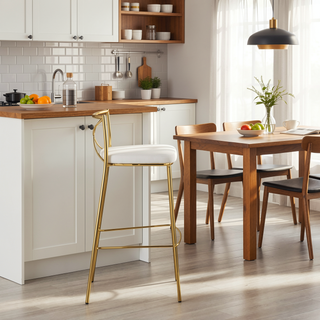 Sunvega Modern Charlotte Gold Metal Frame and White Faux Leather Barstool Set of 2