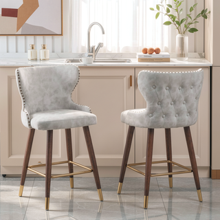 Sunvega Mid-Century Modern Faux Leather Tufted Counter Stool Set with Nailhead Trim