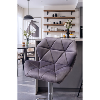 Sunvega Velvet Diamond Tufted Swivel Adjustable Height Barstool Set of 2 Gray