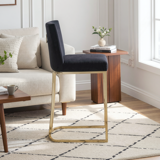 Sunvega Gold Brushed Bar Stools Set of 2 with Back Modern Velvet Fabric
