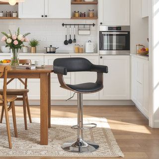 Sunvega Weathered Oak Adjustable Swivel Barstool with Padded Armrests and Footrest
