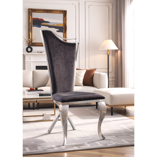 Sunvega Black Synthetic Leather & Chrome Metal High Back Armless Side Chair Set of 2