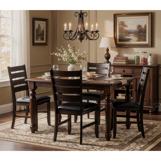 Sunvega Espresso Finish Faux Leather Upholstered Wooden Dining Side Chairs Set of 2