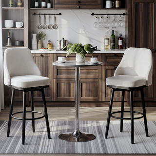Sunvega 360 Swivel Bar Stools Set of 2 with Upholstered Cream White Seat and Footrest