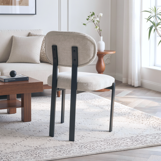 Sunvega Mid-Century Modern Upholstered Boucle Dining Chairs with Black Metal Legs
