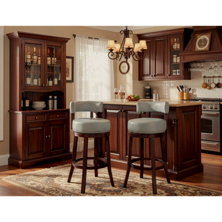 Sunvega Transitional Dark Oak Gray Leatherette Swivel Bar Stool Set of 2