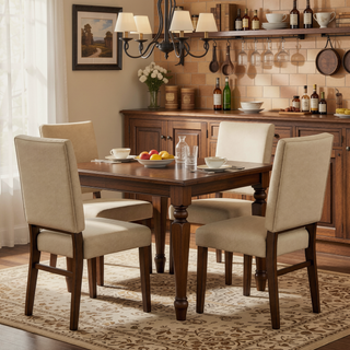Sunvega Mid-Century Modern Upholstered Dining Side Chair Set of 2 with Walnut Finish