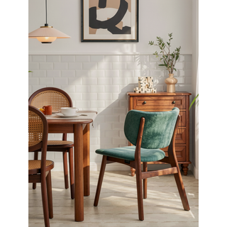 Sunvega Mid-Century Modern Dining Table with Walnut Finish and Sleek Design