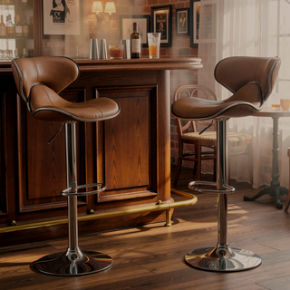 Sunvega Adjustable Swivel Barstool Set with Chrome Base and Faux Leather Seat