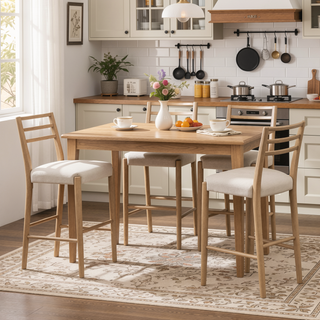 Sunvega Farmhouse Style Ladder Back Bar Stool Set of 2 with Upholstered Seating