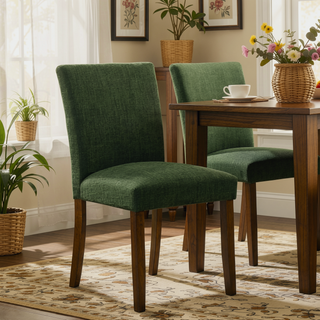 Sunvega Contemporary Upholstered Dining Side Chairs with Curved Back and Brown Wood Legs Set of 2
