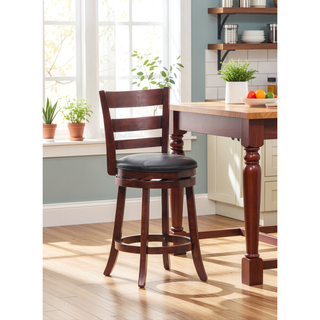Sunvega Dark Cherry Finish Solid Wood Counter Height Chair with 360-Degree Swivel