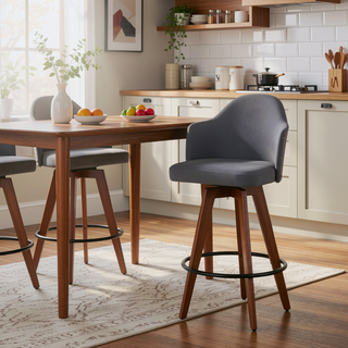 Sunvega Mid-Century Modern Counter Stool with Walnut Wood Back and Faux Leather