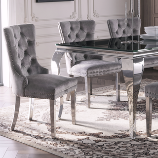 Sunvega Glam Style Wingback Dining Chairs with Upholstered Seat and Crystal-like Acrylic Buttons