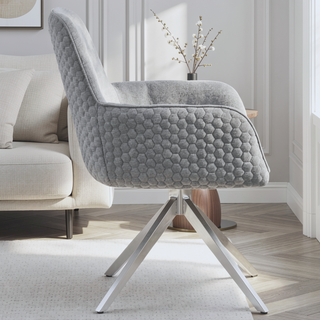 Sunvega Light Grey Upholstered Swivel Dining Chair with Chrome Base and Bucket Seat