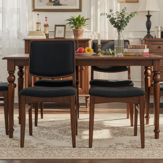 Sunvega Mid-Century Modern Walnut Finished Solid Wood Vegan Leather Upholstered Dining Chairs Set of 2