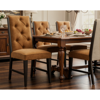 Sunvega Espresso Wood Frame Upholstered Dining Chairs with Tufted Detailing