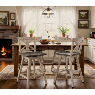 Sunvega Solid Rubberwood Counter Height Dining Table with Distressed Gray Finish