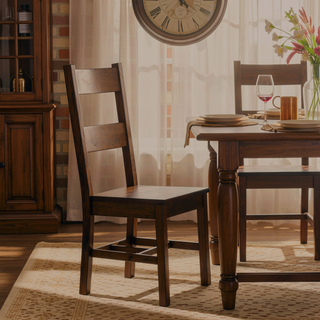 Sunvega Solid Rubber Wood Dining Chairs with Classic Transitional Design and Burnished Brown Finish