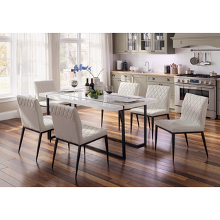 Sunvega Ivory Leatherette Side Chairs with Padded Seat and Black Metal Frame
