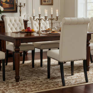 Sunvega Sand and Rustic Espresso Tufted Side Chairs with Rolled Backrest and Padded Seat