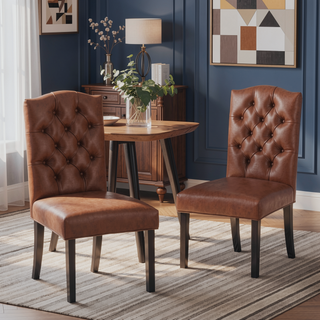 Sunvega Upholstered Dining Chairs with Button Tufting and Tapered Legs Set of 2