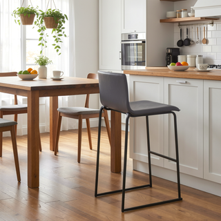 Sunvega Modern Faux Leather and Metal Barstools with Footrest Set of 2