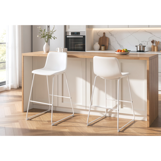 Sunvega Modern White Leather-Look Bar Height Chair for Standing Desks