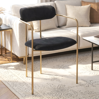 Sunvega Demi Contemporary Gold Metal Frame Black Velvet Upholstered Chair Set of 2
