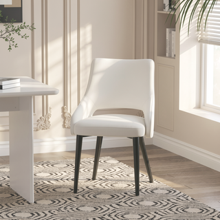 Sunvega Modern White Leatherette Upholstered Dining Chair with Steel Frame
