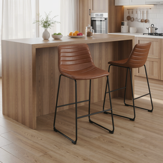 Sunvega Modern Upholstered Counter Height Chair Set with Sled Base Footrest