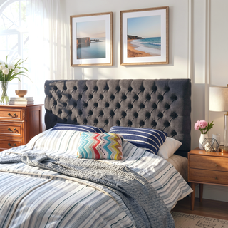 Sunvega Modern Button Tufted Upholstered Queen Size Bed Headboard with Adjustable Legs