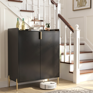 Sunvega Modern 2 Door Home Wine Bar Cabinet with Adjustable Storage Shelf and Wine Rack