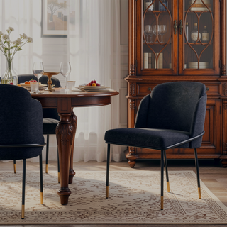 Sunvega Modern Upholstered Dining Chair in Black Twill Weave Fabric