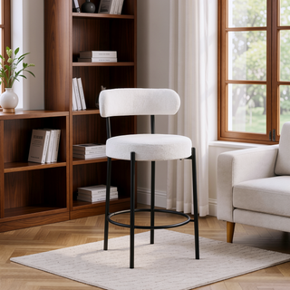 Sunvega Modern Upholstered Counter Height Stools Set of 2 with Black Metal Legs and Footrest