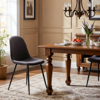 Sunvega Pebble Contemporary Chairs with Upholstered Seat and Black Steel Frame Set of 2