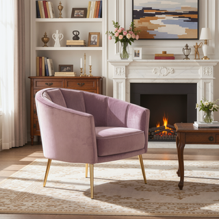 Sunvega Gold Metal Legs Blush Pink Velvet Upholstered Tania Accent Chair