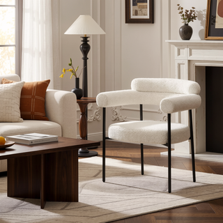 Sunvega Modern Boucle Fabric Upholstered Dining Chair Set with Black Metal Legs