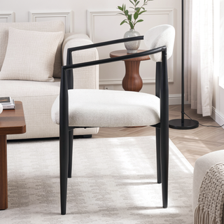 Sunvega Modern Dining Chairs Set of 2 with Round Boucle Backrest and Black Metal Legs