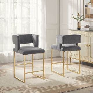 Sunvega Modern Velvet Upholstered Counter Stool Set of 2 with Gold Metal Legs