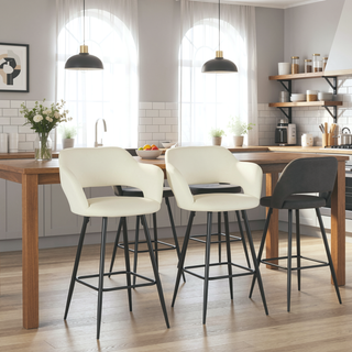 Sunvega Contemporary Black Metal and Cream Faux Leather Counter Stool Set of 2
