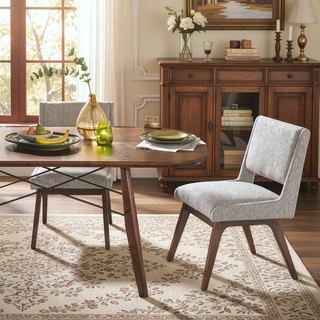 Sunvega Rubber Solid Pecan Wood Finish Dining Side Chair with 4.75" Thick Cushion
