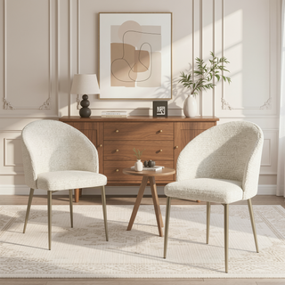 Sunvega Champagne Fabric Upholstered Side Chair Set of 2 for Dining Room