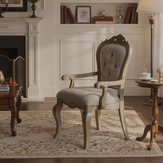 Sunvega Button Tufted Arm Chair with Wooden Curved Apron Seat and Armrests (Set of 2)