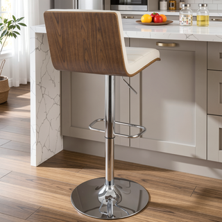 Sunvega Mid-Century Modern Adjustable Swivel Barstool with Cushioned Seat and Backrest