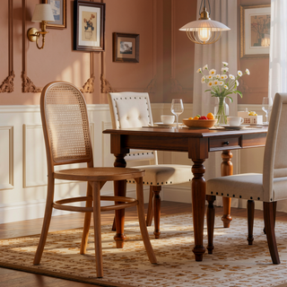 Sunvega Modern Cane Dining Chair with Natural Rattan and Solid Ash Wood Frame