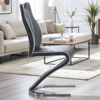 Sunvega Contemporary Zigzag Style Half Moon Metal Base Dining Chairs with White Welt Detail